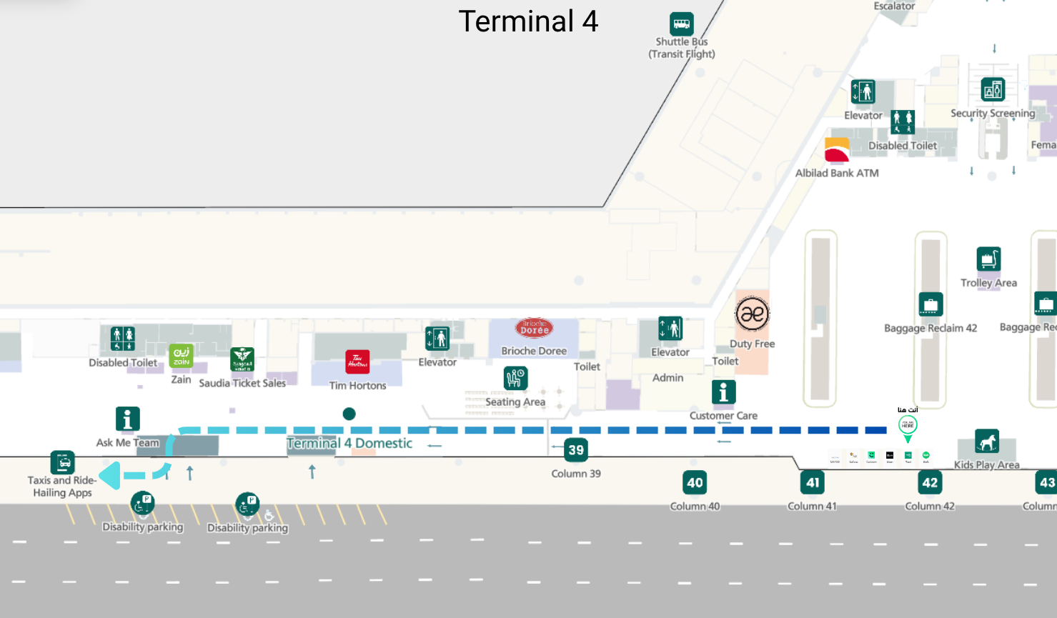 Route to the Taxi pickup point